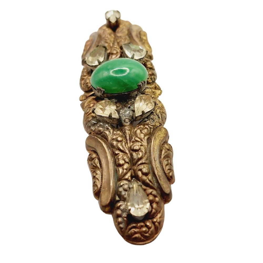 Antique Converted Buckle Early Glass & Brass Brooch (A692)